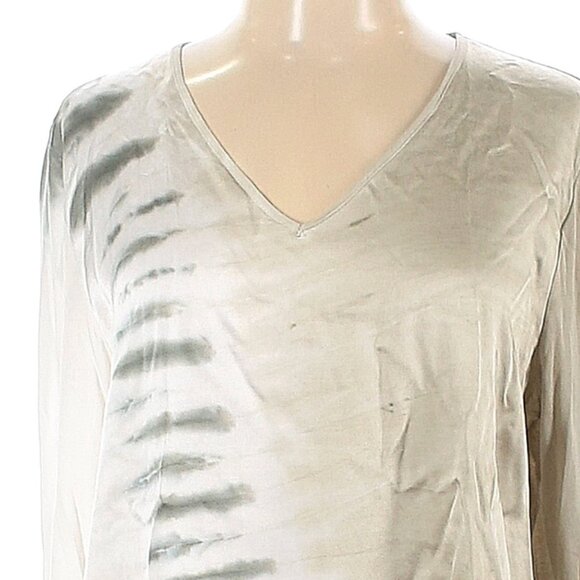 XCVI Long sleeve white and gray v neck blouse tie dye with sophistication L - Picture 2 of 4